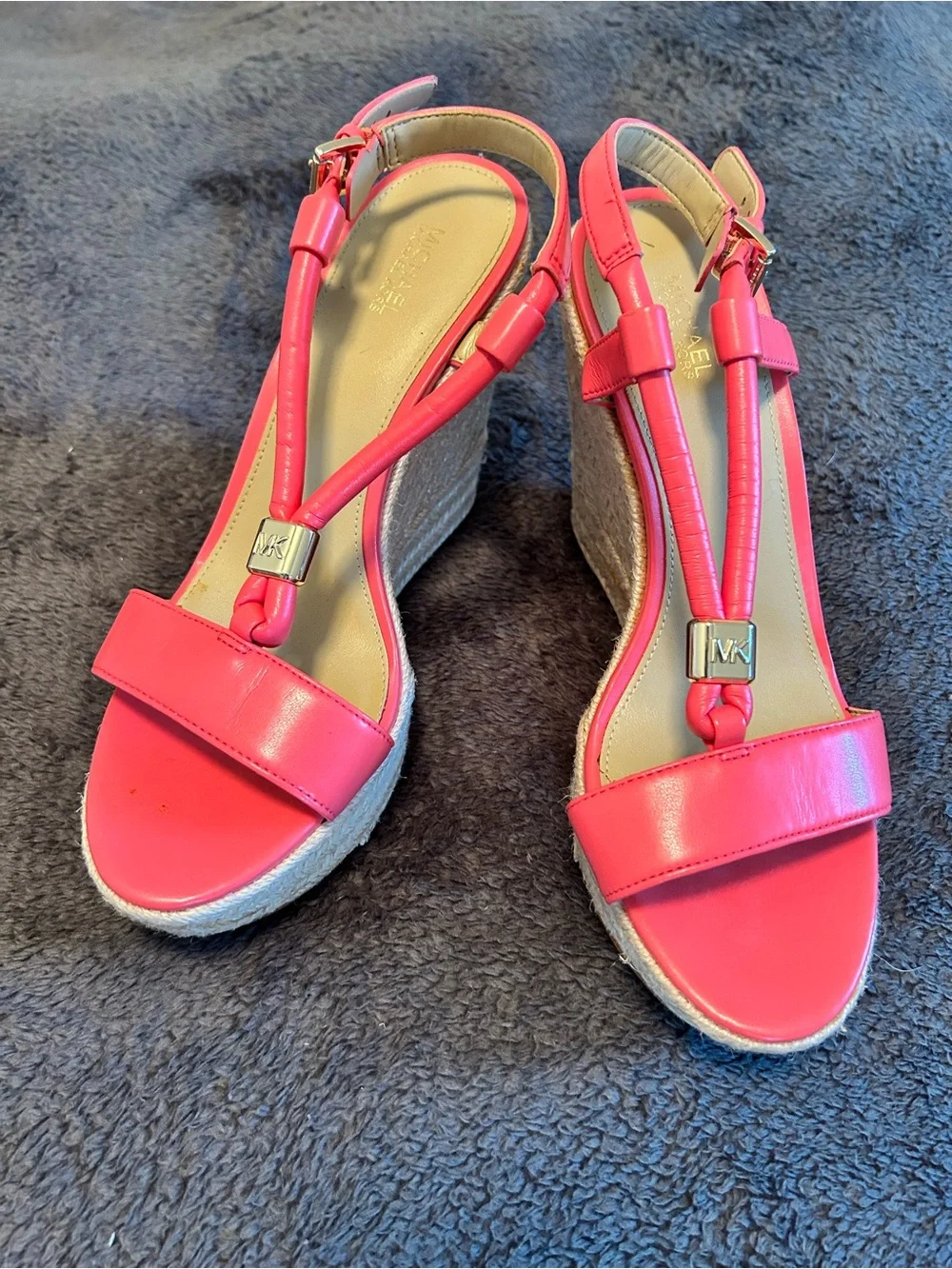 Michael Kors Coral Salmon/Pink Espadrille Wedge Sandals